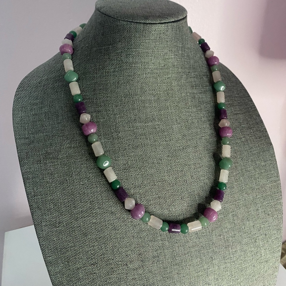 Amethyst,Rose Quartz & Jade Long necklace